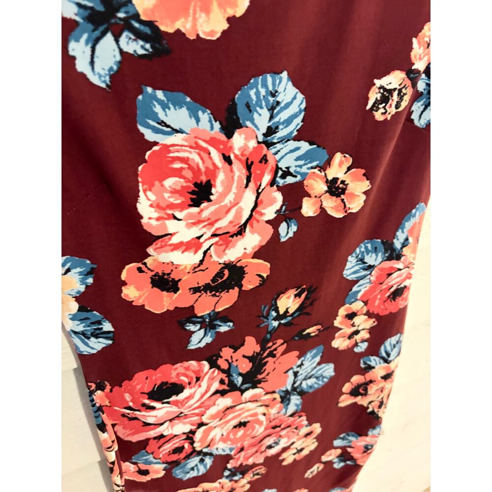 Floral Bodycon Dress | Off Shoulder Strappy | Size M | Burgundy Pink Blue - Picture 4 of 7